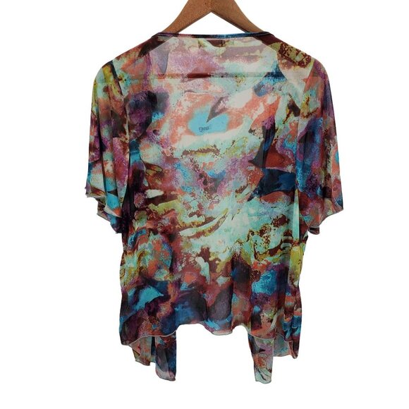 Maurices Womens Colorful Open Front Sheer Top Size 1 (16-18) Short Sleeve Casual - Picture 4 of 13